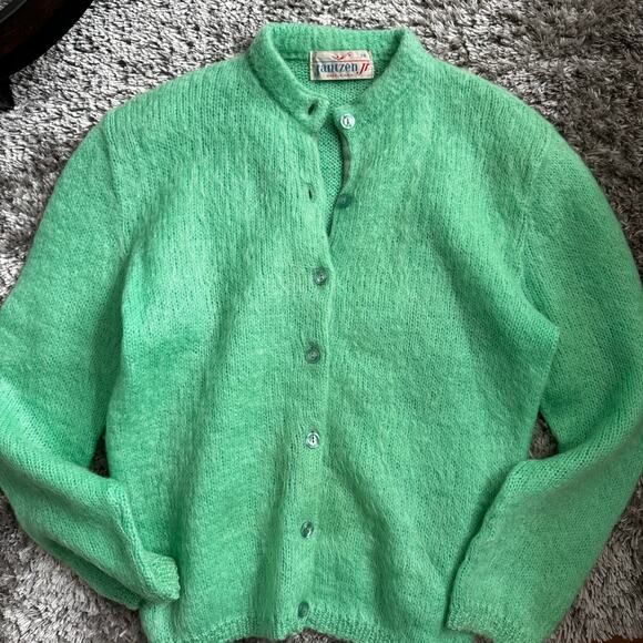 VINTAGE | 50s 60s Jantzen Apple Green Mohair Wool Cardigan Sweater Size 38 - Picture 5 of 5